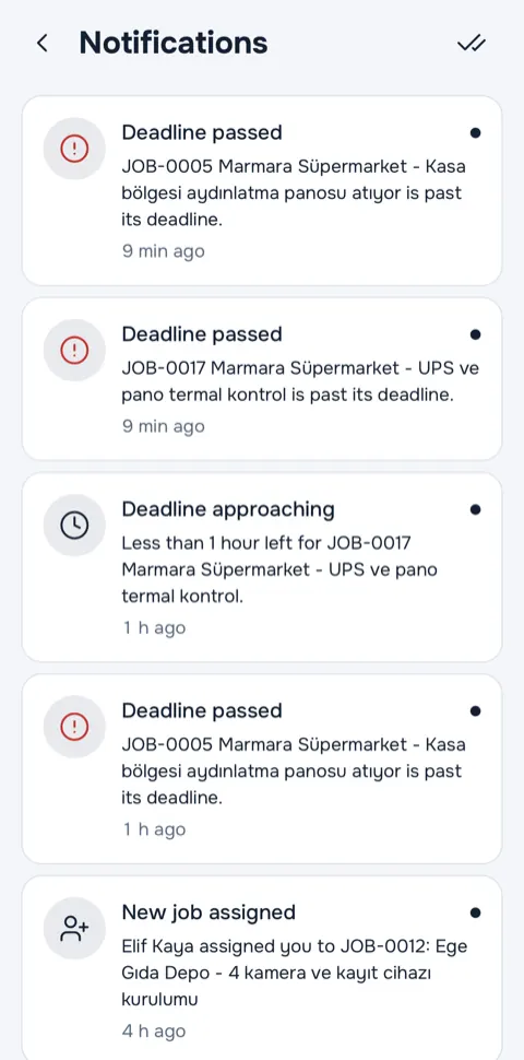 Notifications screen on the phone