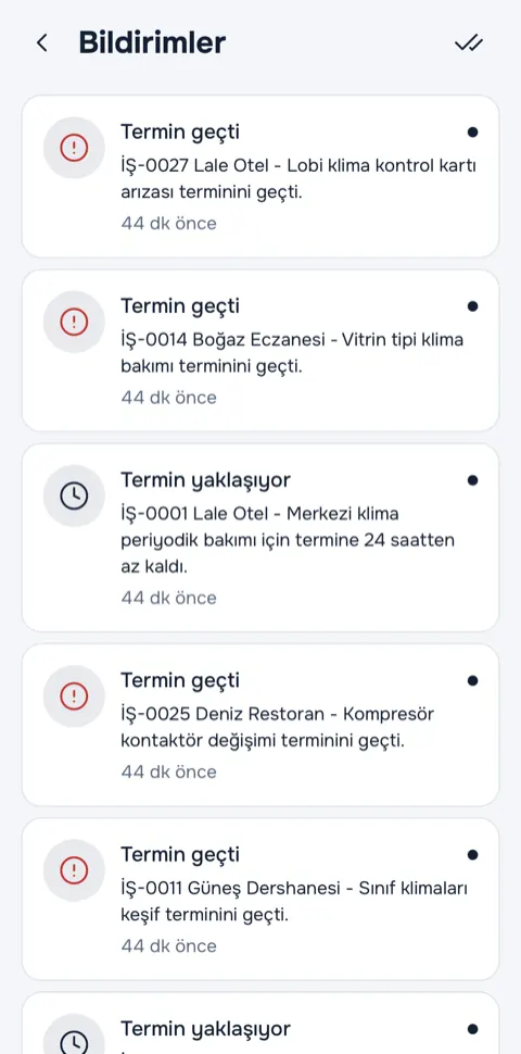 Telefonda bildirimler ekranı