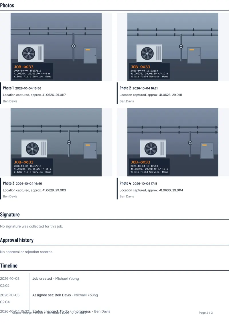 Second page of a completed job's PDF report